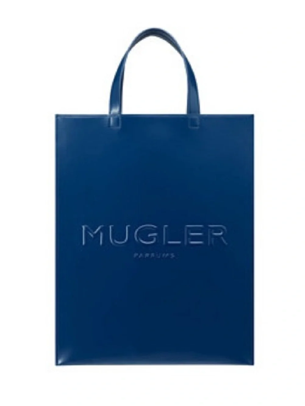 Mugler Deep Blue Leather Embossed Logo Tote